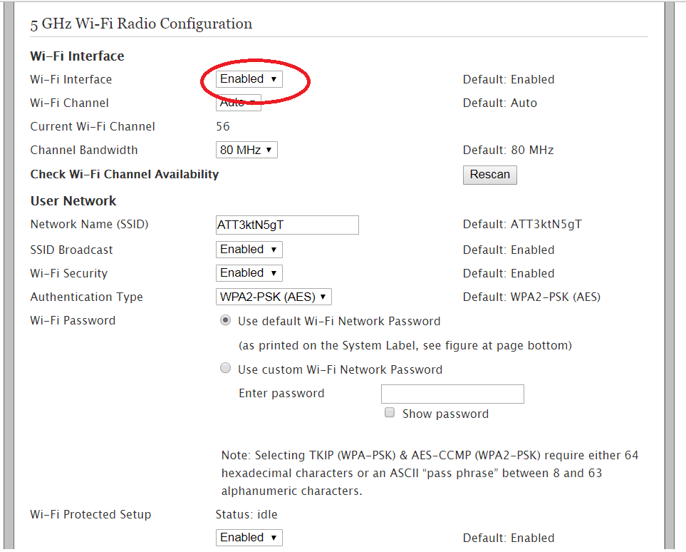 5 GHz Wi-Fi Radio Configuration settings